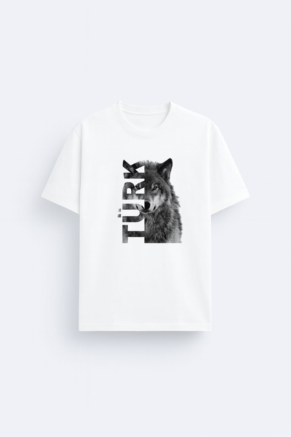 Türk Bozkurt Türk Yazılı Baskılı Bisiklet Yaka Beyaz Tişört